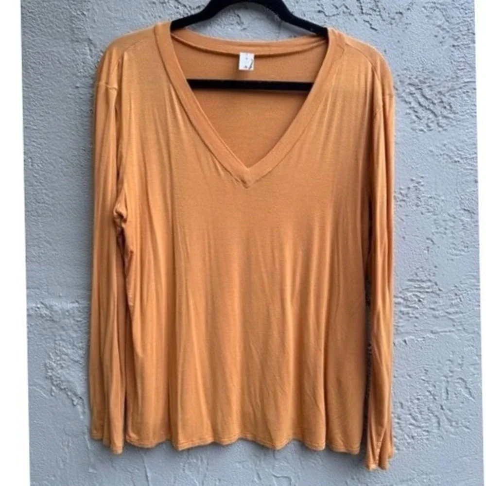 MTS Mustard Top Bamboo Boho Earthy Capsule Minimalist V-Neck Long Sleeve - Picture 2 of 7
